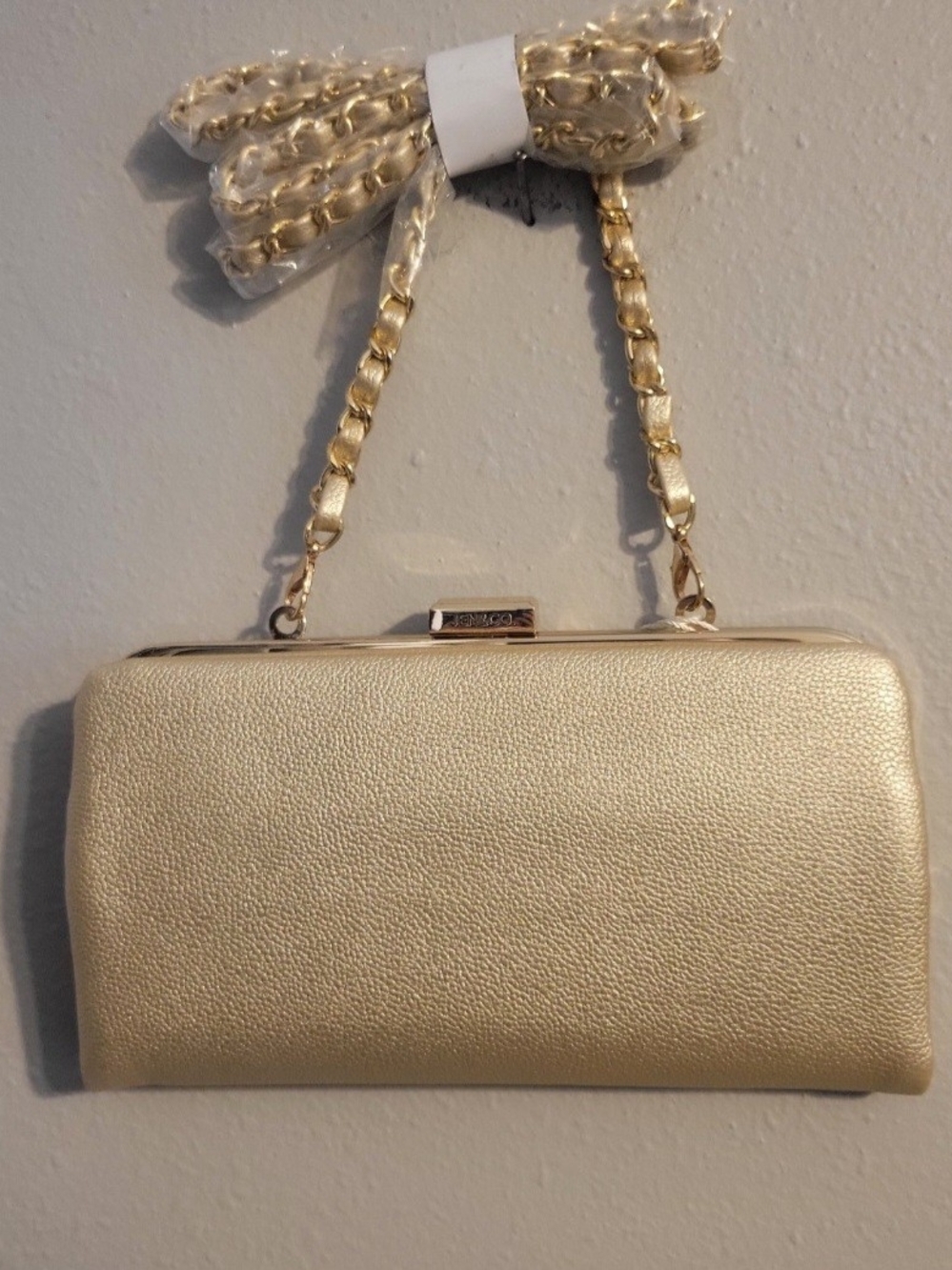 Gold Metallic Evening Clutch with Chain Strap